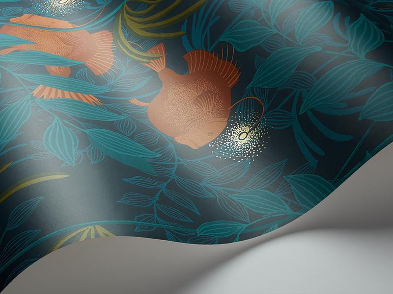 Cole and Son - Tapete Nautilus Wallpaper-Tapeten-Cole & Son-Orange & Teal on Ink S103/4019-TOJU Interior