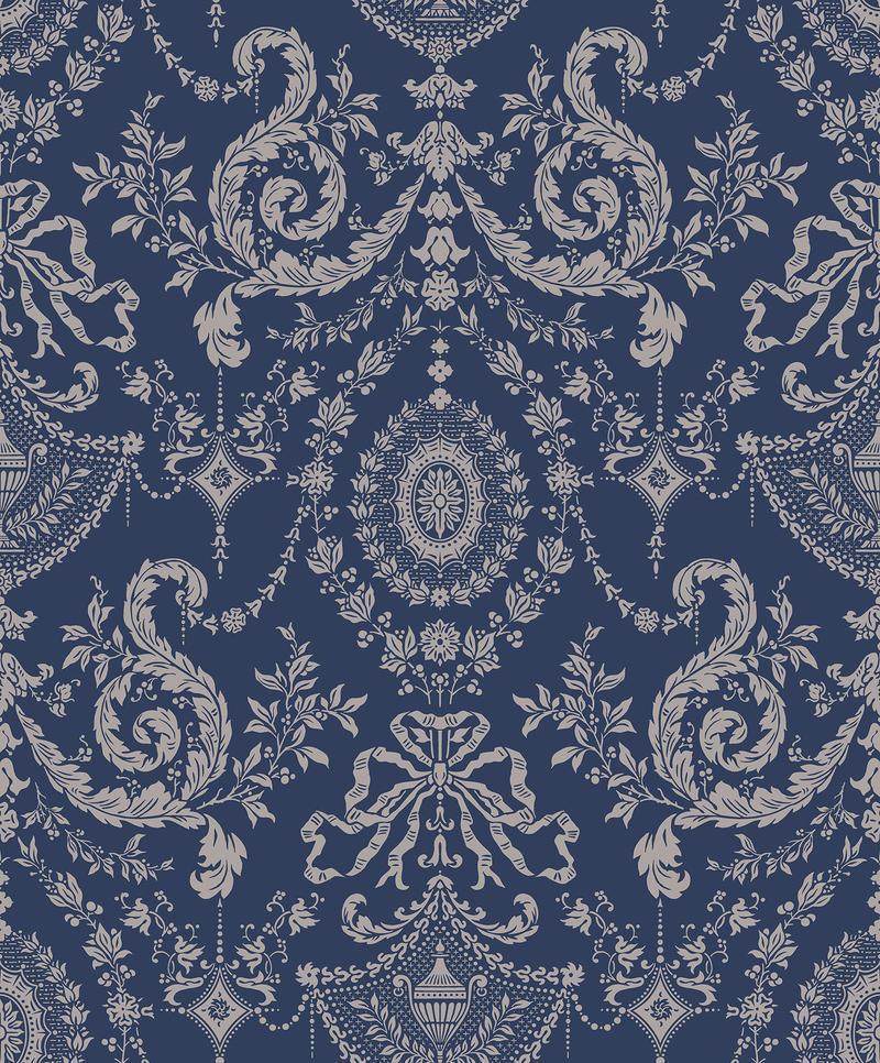 Cole and Son - Tapete Woolverston Wallpaper-Tapeten-Cole & Son-Metallic Gilver on Ink S88/10043-TOJU Interior
