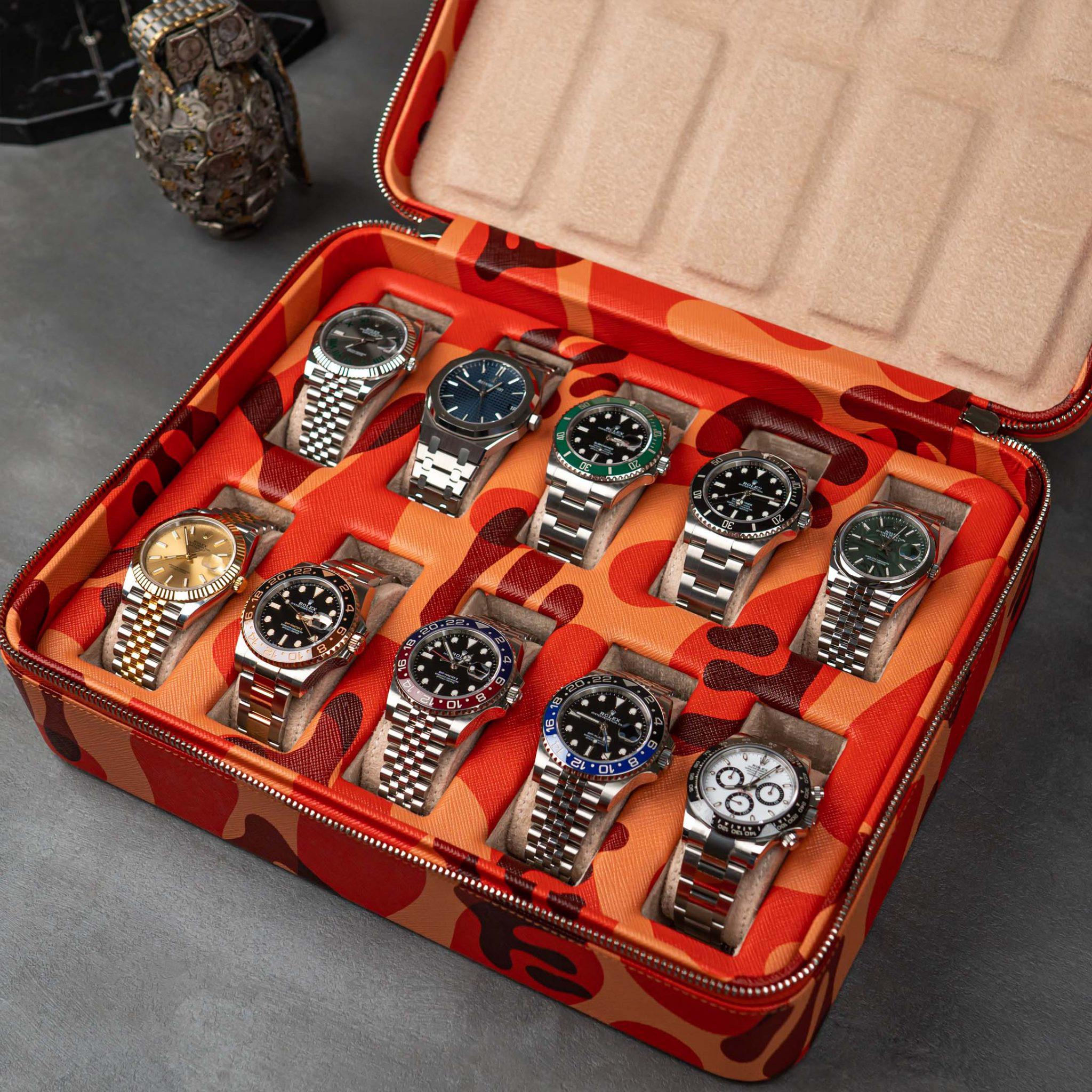 IFL Watches - Orange Camo Watch Box – 10 Uhren-Uhrenbox-TOJU Interior