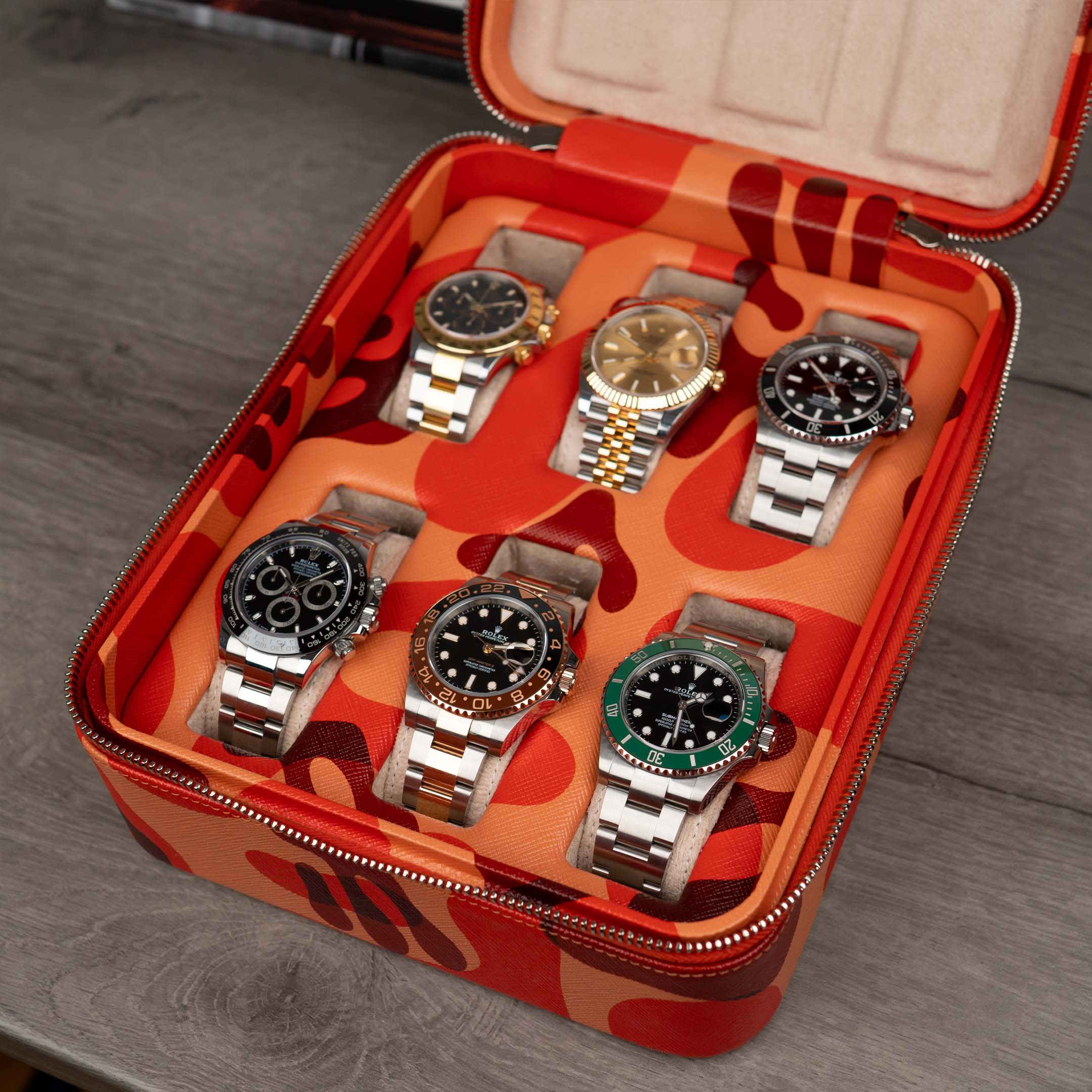 IFL Watches - Orange Camo Watch Box – 6 Uhren-Uhrenbox-TOJU Interior