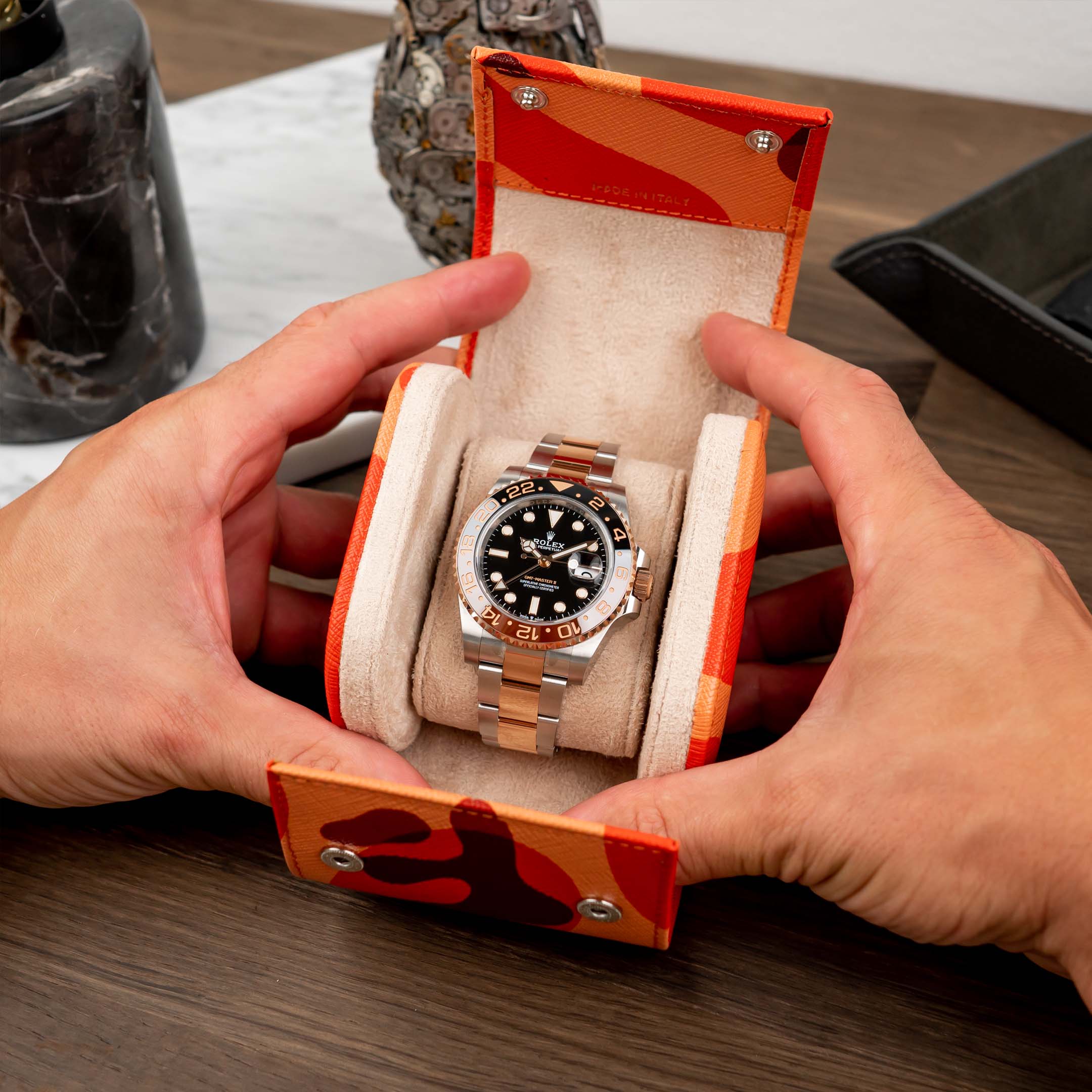 IFL Watches - Watch Roll - Orange Camo Watch Roll für 1 Uhr-Uhrenrolle-TOJU Interior