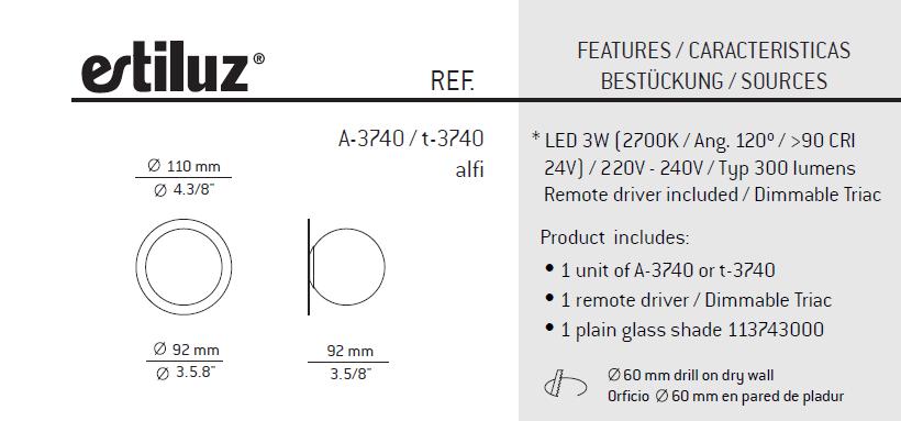 Estiluz Wandleuchte -Alfi A-3740A / t-3740A - TOJU Interior 